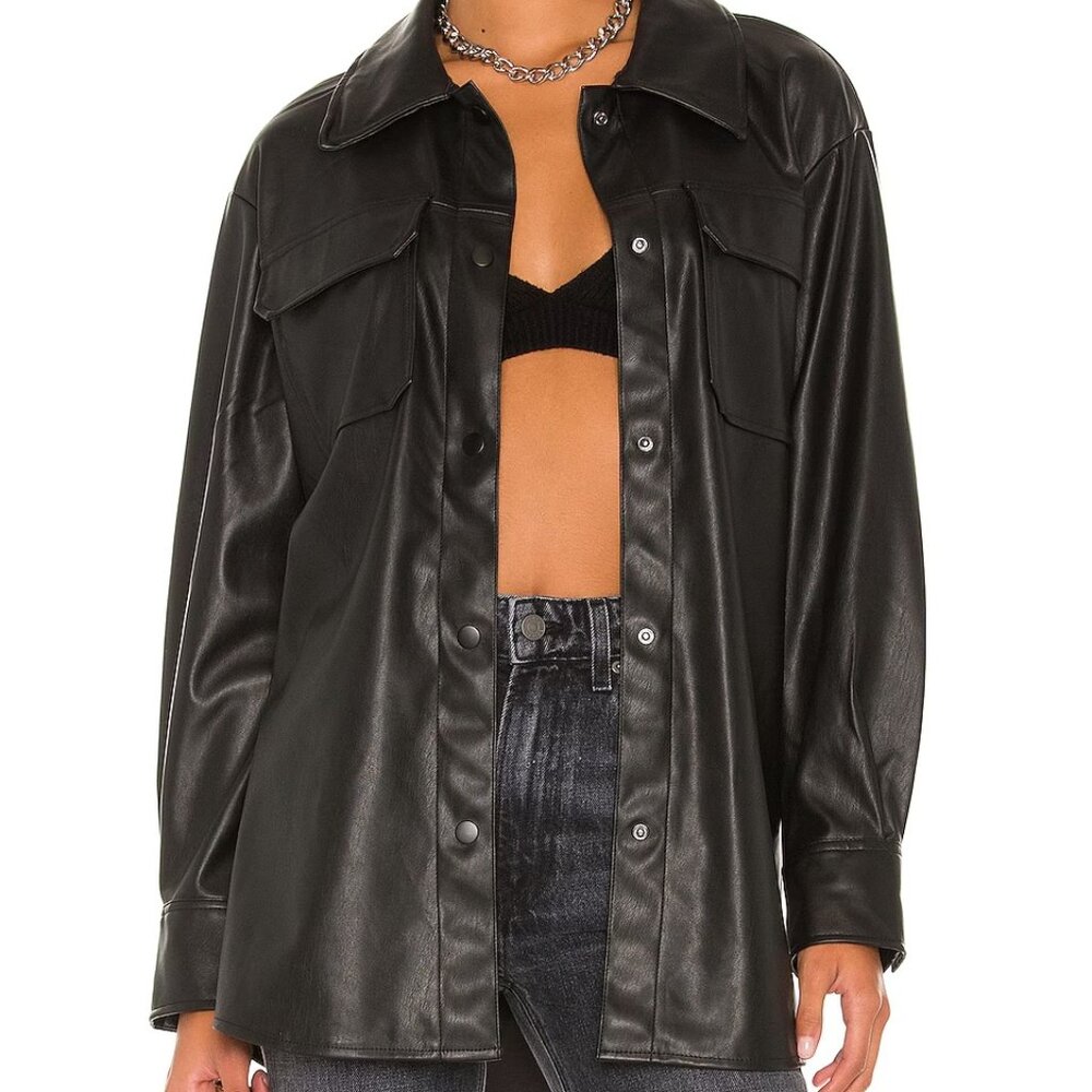Steve Madden Faux Leather Good Measure Shacket - Black